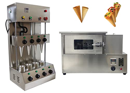 TECHTONGDA Commercial Pizza Cone Forming Making Maker Machine with 4 Cones + Rotational Pizza Oven with 12 Stainless Steel Cone Bases for Restaurant, Bakery, Cafe, Snack