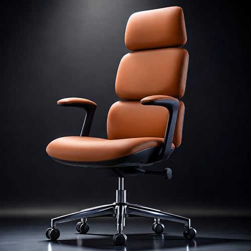 Image of DROGO Cloud Ergonomic Office Chair for Work from Home | Premium Vegan Leather with 3-Section High Backrest Cushion | Computer Chair with 4 Recline Tilt-Lock Positions & Heavy Duty Metal Base (Orange)