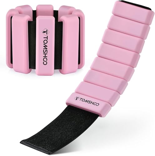 TOMSHOO 2 Pcs Pesas para Muñeca Ajustables, Pesas para Tobillo, Pulsera Pesos para Damas Hombres, Peso de Tobillo y Muñeca para Ejercicio Yoga Pilates Caminar Correr (Rosa, 0.9kg (1lb×2))