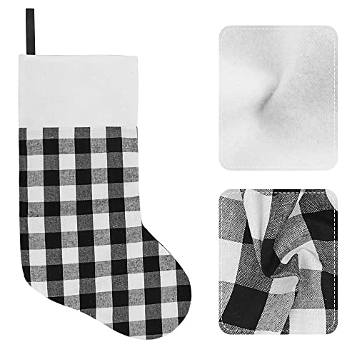 Limbridge Christmas Stockings, 6 Pack 18 Inches Buffalo Plaid With Plush Cuff, Classic Stocking Decorations For Whole Family, Black And White #TOP2