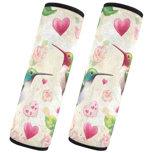 Image of Hummingbirds Roses and Hearts 02 Seat Belt Cover Pad 2 Pcs Soft Cute Seatbelt Covers Protector Support Head Neck Shoulder Strap for Car Seats High Chair Backpack for Adults Kids Women Men 10x7.