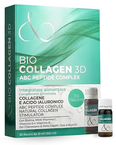 Collagene da Bere - Collagene e Acido Ialuronico, Biotina, Msm & Vitamina C. Collagen Idrolizzato, in Sinergia con ABC collagen stimulator Peptide, Collagen per ossa e articolazioni. Colageno Donna