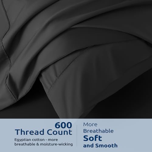 Shilucheng 100% Cotton California King Size Duvet Covers - 600 Thread Count, Luxury Sateen Weave Egyptian Cotton Comforter Cover with Zipper Closure，Hotel Bedding Duvet Covers 3 Piece (Black) by Shilucheng - Image 6