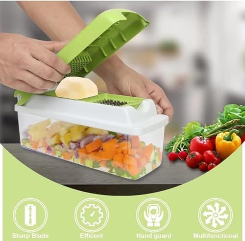 Image of 13 in 1 Vegetable Chopper for Kitchen, Chopper for Kitchen Use, Manual Onion Cutter, Vegetable Cutter, Veg Chopper, Multipurpose Food Chopper with Sharp Stainless Steel Blades