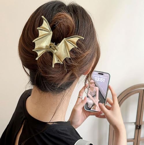 Pinza para cabello metálica color oro con diseño de murciélago miniatura 5