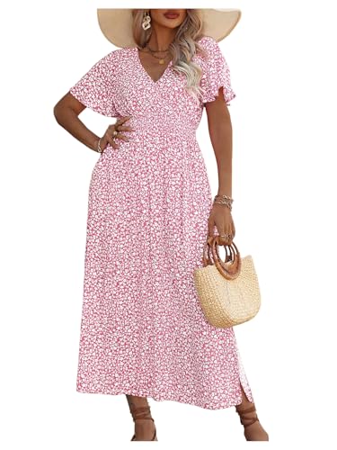 Image of Floerns Women's Plus Size Boho Floral V Neck Short Sleeve A Line Long Dress