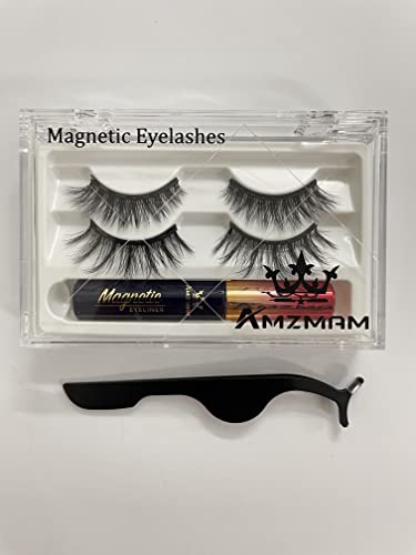 Amzmam Magnetic Eyelashes Natural Look, Premium Faux Mink Magnetic Lashes?Reusable with Easy to Wear and Remove?Waterproof, Lightweight Wispy lashes, Cruelty-Free.