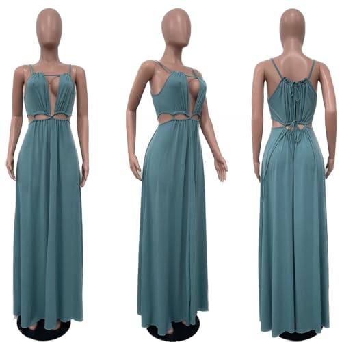 Image of Famnbro Womens Sexy Summer Dress Halter Neck Sleeveless Tie Back Boho Resort Maxi Dresses 2026 Beach Vacation Outfits