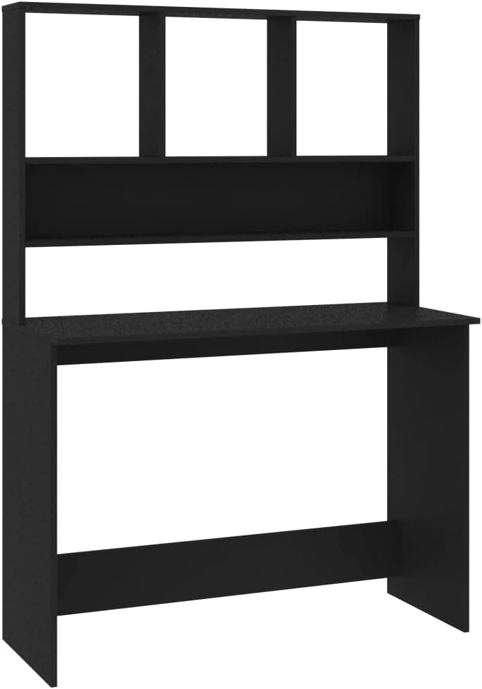 vidaXL Desk, Computer Desk with Bookshelves, Workstation for Living Room Bedroom, Home Office Desk with Storage, Black Engineered Wood