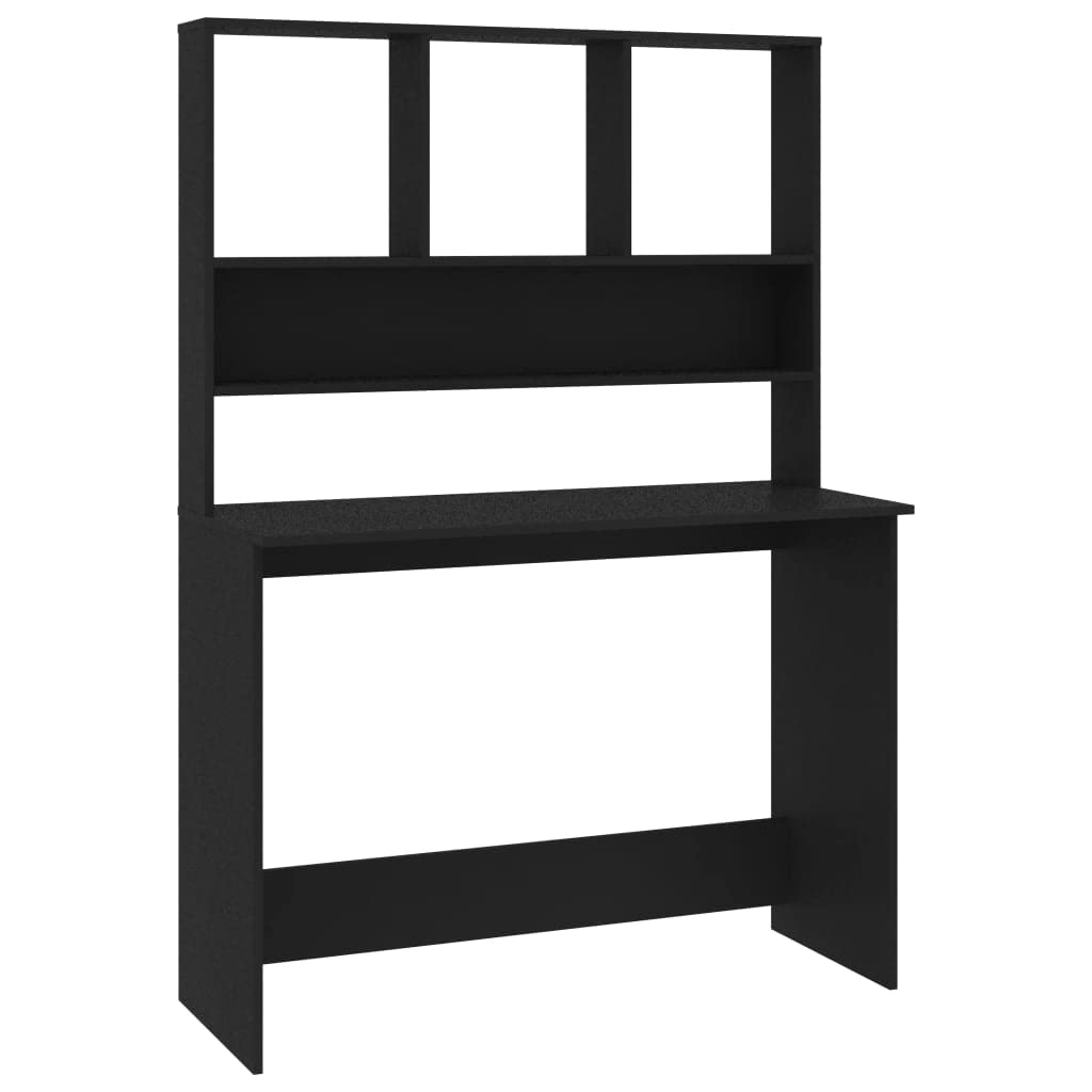Scrivania con ripiani, colore nero, 110 x 45 x 157 cm, materiale in legno, moderno computer desk per casa, ufficio, molto spazio, salvaspazio