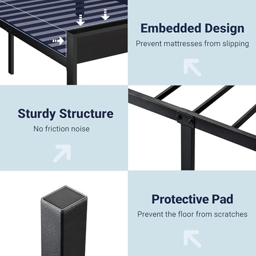 Image of Allewie Twin Size Bed Frame, Heavy Duty 12 Metal Slats Support, Black Oak