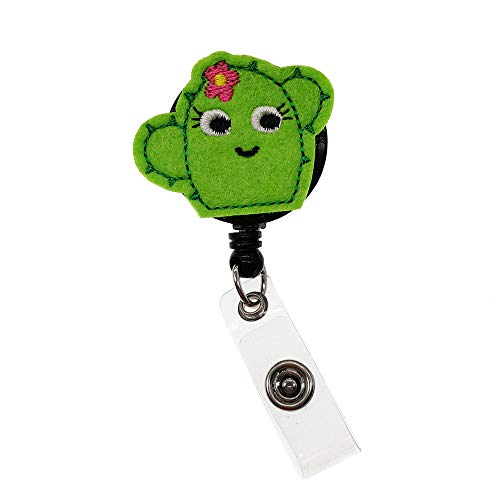 Cute Succulent Cactus Nurse Felt Retractable ID Badge Reel Name Tag Clip Holder Green