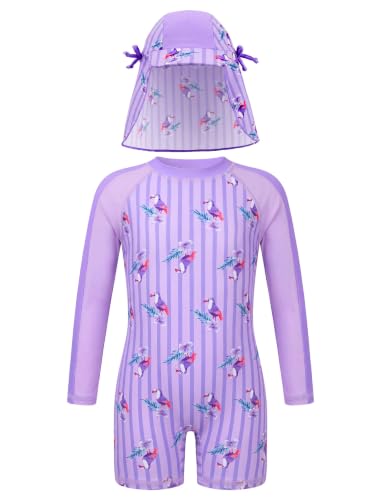 Image of ODASDO Infant Baby Girls Long Sleeve One Piece Rash Guard Swimsuit 3-24M | UPF 50+ Sun Protection | Back Zipper | Quick Drying | Full Head Neck Body Coverage | For Beach Vacation and Pool Party
