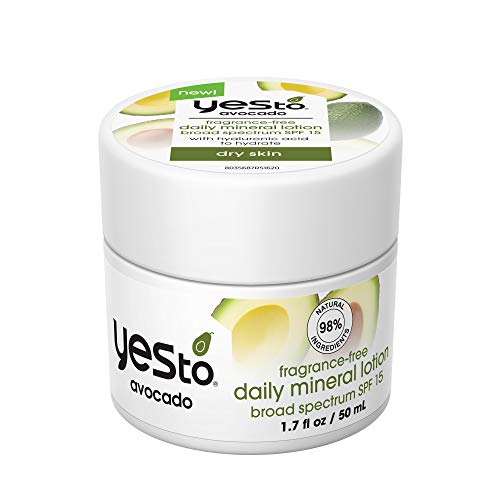 Yes To Avocado Fragrance Free Daily Mineral Lotion SPF 15, Hydrating SPF With Broad-Spectrum Protection From UVA & UVB Rays, With Hyaluronic Acid, Reef Safe, Natural, Vegan & Cruelty Free, 1.7 Fl Oz