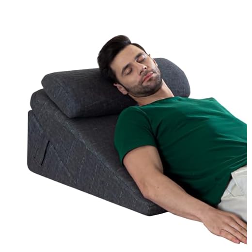 The White Willow Wedge Pillow Memory Foam & HR Foam, Wedge Pillow for Back Support Acid Reflux,Wedge Cushion for Sitting,Leg Pillow,Adjustable Wedge Pillow with Headrest Grey Standard Size 12