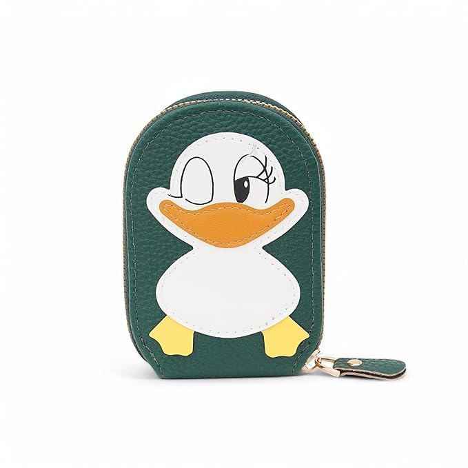 VEMILIO Cute Duck Shape Vegan Leather Card Holder Wallet for Girls & Women | 9 Card Slots and 2 Cash Slots | Small Stylish Mini Wallet with Zipper for Travel and Gifting (Green)-image-17