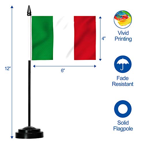 Conjunto de bandeiras de mesa ANLEY Itália Deluxe - Bandeira de mesa italiana em miniatura de 6 x 4