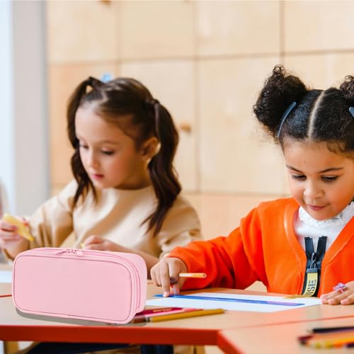 Image of FlowFly Large Capacity Pencil Case for Kids, Boys & Girls - Zippered Multi-Functional Pen Pouch, Soft & Portable Pencil Bag for School, Teens, Students, Pink