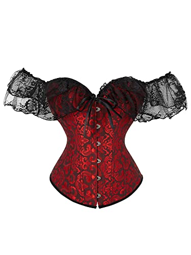 Felcia Damen Korsett mit Schnürung Blumendruck Vintage Unterbrust Korsett Frontverschluss Body Shaper Schnürverschluss Taillenband S