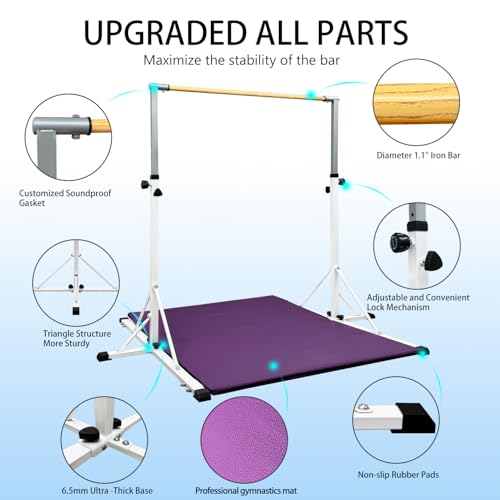 86 York Gymnastics Bar for Kids Ages 3-20, 5FT Base Length, 42" to 63" Adjustable Height, Horizontal Bar, Kip Bar for Gymnast, Gymnastic Training Equipment for Home, Gym Center by 86 York - Used condition - Image 3
