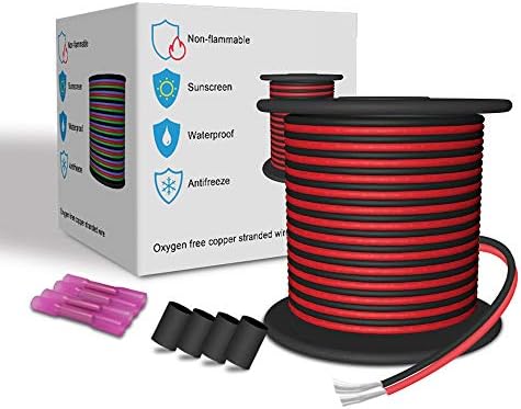 20M 22AWG 65.5FT Extension Wire Tinned Copper 2 Conductors Cord Electric Red&Black Stranded Line for 12V DC 3528 5050 2835 Single Color LED Strip/Bulbs/Lamps