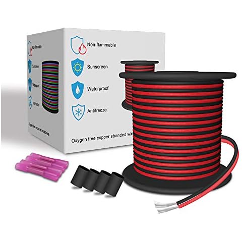 LEADTOPS 65.5FT Extension Cable Wire Cord 20M 22AWG 2 Conductors Electric Red&Black Wire Stranded Tinned Copper for 12V DC 3528 5050 2835 Single Color LED Strip/Bulbs/Lamps Cover