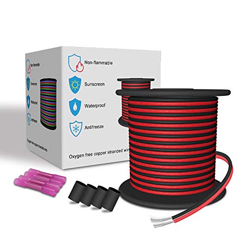 LEADTOPS 20 Metro Extensión Cable de Alambre 65,5FT 22AWG 2 Conductores 2x0,32mm² Alambre Eléctrico Rojo y Negro Cobre Estañado para 12V DC 3528 5050 2835 Tira de LED de un Solo Color/Lámparas