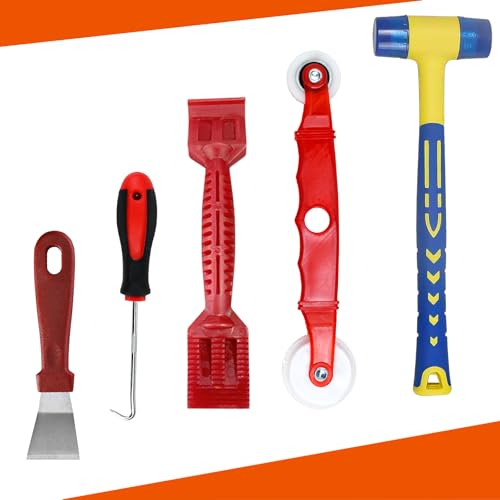 KARBAG Zhaoyao - Kit de herramientas de acristalamiento para ventanas, 5 herramientas de acristalamiento resistentes, martillo de aleación multifunción, rodillo de ventana rojo, pala de plástico para