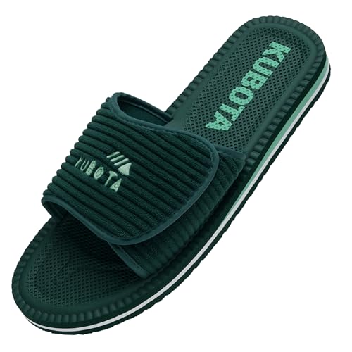 Kubota Chanclas con Cierre de Correa Hombre - Sandalias para Sauna - Zapatillas de Playa - Pantuflas Ajustables - Slides de Espuma - Verde Oscuro 45