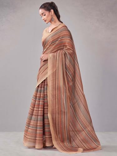 Image of Satrani Women's Shimmer Silk Printed Saree with Unstitched Blouse Piece