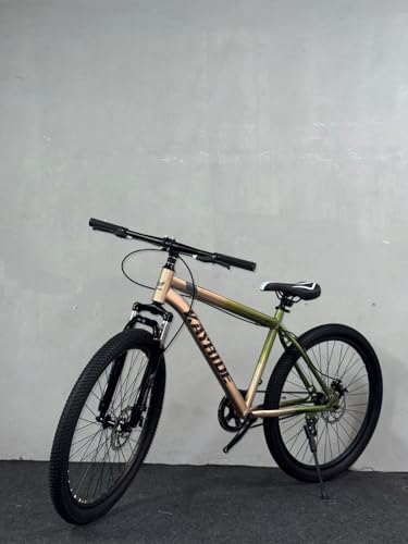 Image of Single Speed 26T Mountain Bicycle for Adults (18 Inch Steel Frame, Dual Disc Brakes, Alloy Rims, 26x2.40 Wide Tyres, Front Suspension, Mudguards & Side Stand, Unisex City & Trail MTB, Golden)
