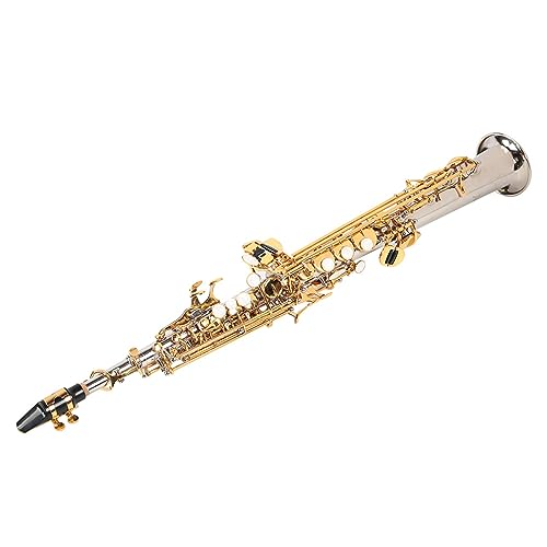 Drfeify Vintage Silver Brass Soprano Straight Saxophone Gold Key Tone for Professional Players