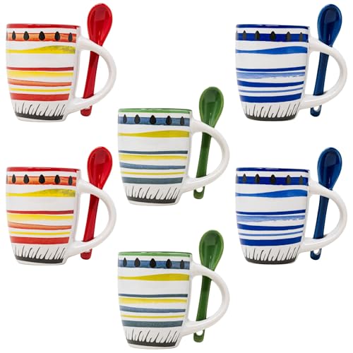 NAMAI - Set di 6 Tazzine Caffè Con Cucchiaino, 90 ML, Porcellana Resistente, Adatte in Lavastoviglie e Microonde, Colori Vivaci, Idea Regalo (Set 6 Tazzine con Cucchiaino)