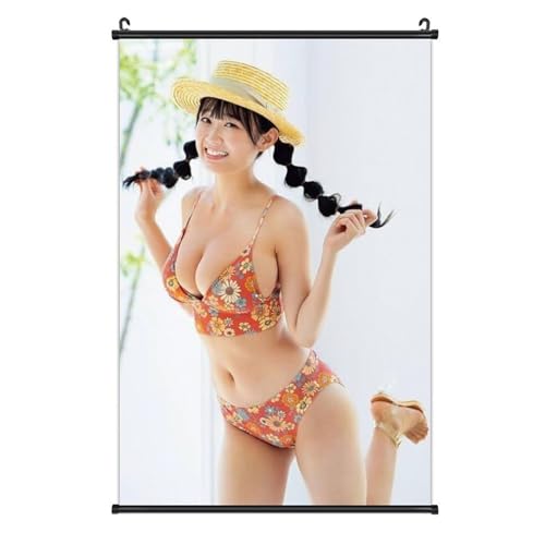 奥村梨穗麗人タペストリー 装飾画 キャンバス 壁画 ポスター 家庭用・寝室用の装飾 黒軸付き 実木フレーム入り 16x24inch(40x60cm)