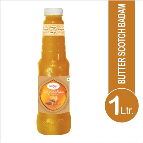 Image of Shree Guruji Butter Scotch Badam Milk Beverage 1 Litre | Refreshing Summer Drink Syrup with Almond Flavor | Traditional Sharbat for Milk, Falooda & Desserts