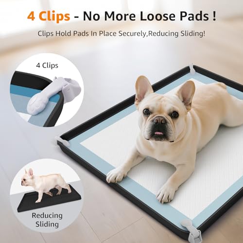 Image of LOOBANI Dog Pee Pad Holder - Non-Slip Silicone Dog Potty Tray with 4 Clamps, High Edge Puppy Pad Holder Tray for Indoor Outdoor Potty Training, Fits to 24 inch x 24 inch Square Pads, Black