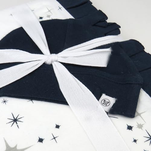 Image of HonestBaby Knit Stroller Blanket with Trim Detail and Baby Hat 100% Organic Cotton for Infant Boys, Girls, Jumbo Twinkle Star Navy (2-Pack), One Size