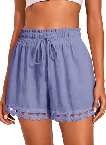 Image of Dokotoo Womens Shorts Summer Casual Loose Elastic Waist Drawstring Lace Boho Beach Cover Up Shorts