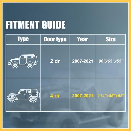 Image of SUV Car Cover Cab Cover for Jeep Wrangler JK JL Hardtop 4 Door 2007-2021 Outdoor Sun Dust Snow Protection 210D Oxford with Driver Door Zipper Black Auto Replacement Parts