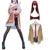 ETEBAS Makise Kurisu Cosplay Costume Dress Makise Kurisu Outfit Full Set With Wig(L,Wig)