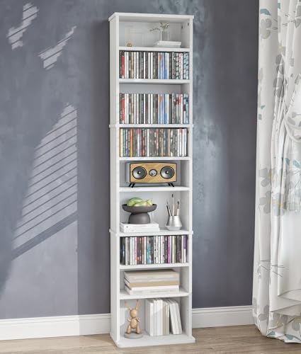 VPSMAT DVD Tower Storage Rack, 9-Tier CD Cabinet with Adjustable Shelves Multimedia Storage Tower for CD Holder, Books, Games