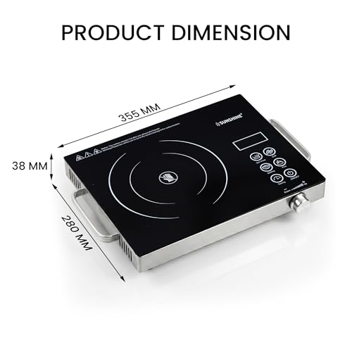 Image of Sunshine HeatWave 2000W Infrared Electric Cooktop | Works with All Cookware - Steel, Glass, Ceramic & Aluminium Cookware | 4 Cooking Modes | 60C-700C | Stainless Steel | BBQ Grill Stand