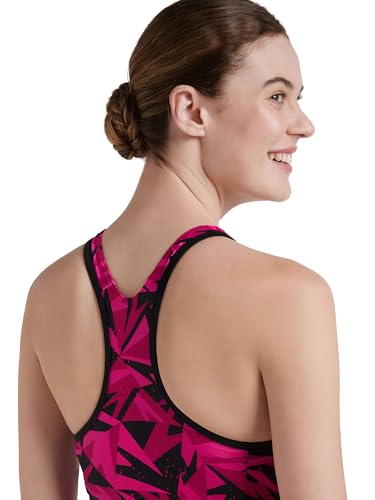 Image of Speedo Women's Printed Racerback Swimdress with Boyleg Swimming Costume
