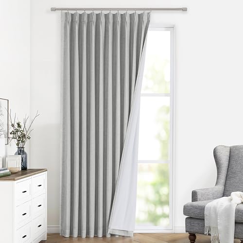 Image of Vision Home Light Gray Pinch Pleated Full Blackout Curtains Linen Blended Thermal Insulated Window Panels 120 inch for Bedroom Living Room Darkening Pleat Drapes with Hooks Back Tab 10FT 60 inchWx120 inchLx1