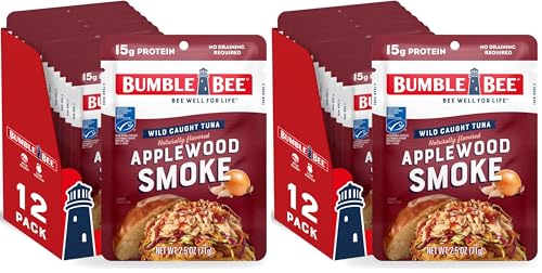 Image of Bumble Bee Applewood Smoke Tuna, 2.5 oz Pouches (Pack of 24) - Ready to Eat - Wild Caught Tuna Pouch - 16g Protein per Serving - No Draining Required