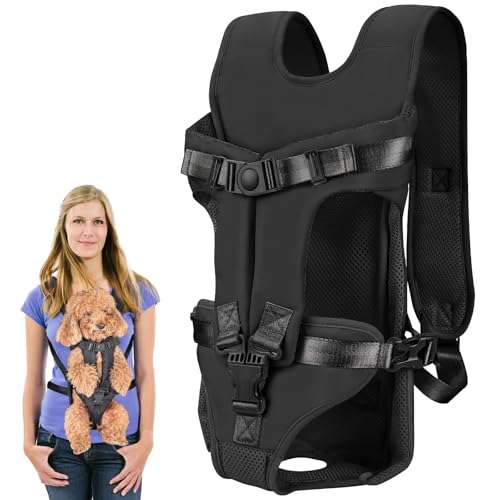 Pet Carrier Backpack, Adjustable Front Dog Carrier, Legs Out Dog Chest Carrier, Waterproof Dog Back Pack for Small Medium Dogs Cats Puppies and Rabbits Hiking Camping (Black, Medium)