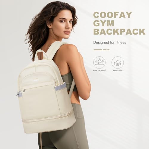 coofay Gym Backpack For Women Men Dance Sports Backpack With Shoe Compartment Waterproof Travel Backpacks Gym Bag Beige