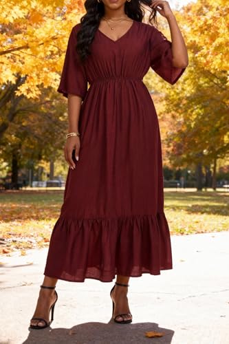 Image of Women's Summer Short Sleeve Maxi Floral Flowy Dresses with Pockets