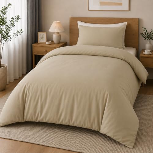 Image of MOONLIGHT20015 Single Duvet Cover Set Brushed Microfibre Beige Bedding Sets