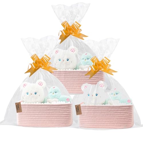 Image of COMFY HOMI 11.5 inchx7.5 inchx4.7 inch Storage Baskets for Organizing | Cotton Rope Woven Basket | Toy Storage Bin Box | Basket for Shelves, Closet Organizer Bin, Decorative Closet Shelf, 3 Pack,